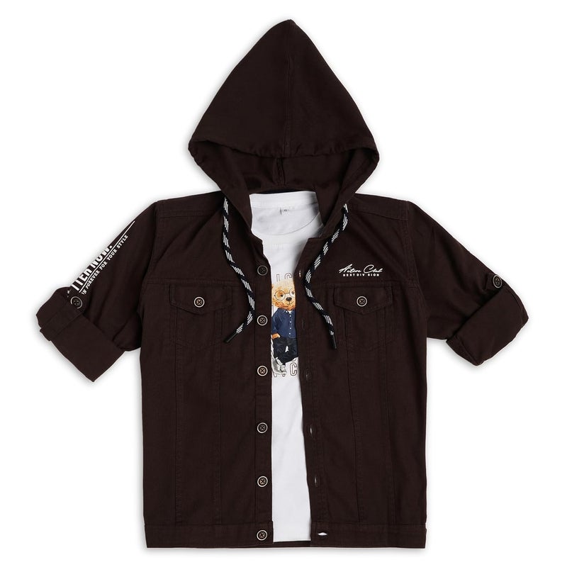 CAVIO Boys Regular Fit Solid Hooded Casual Jacket and T-Shirt - Image 1